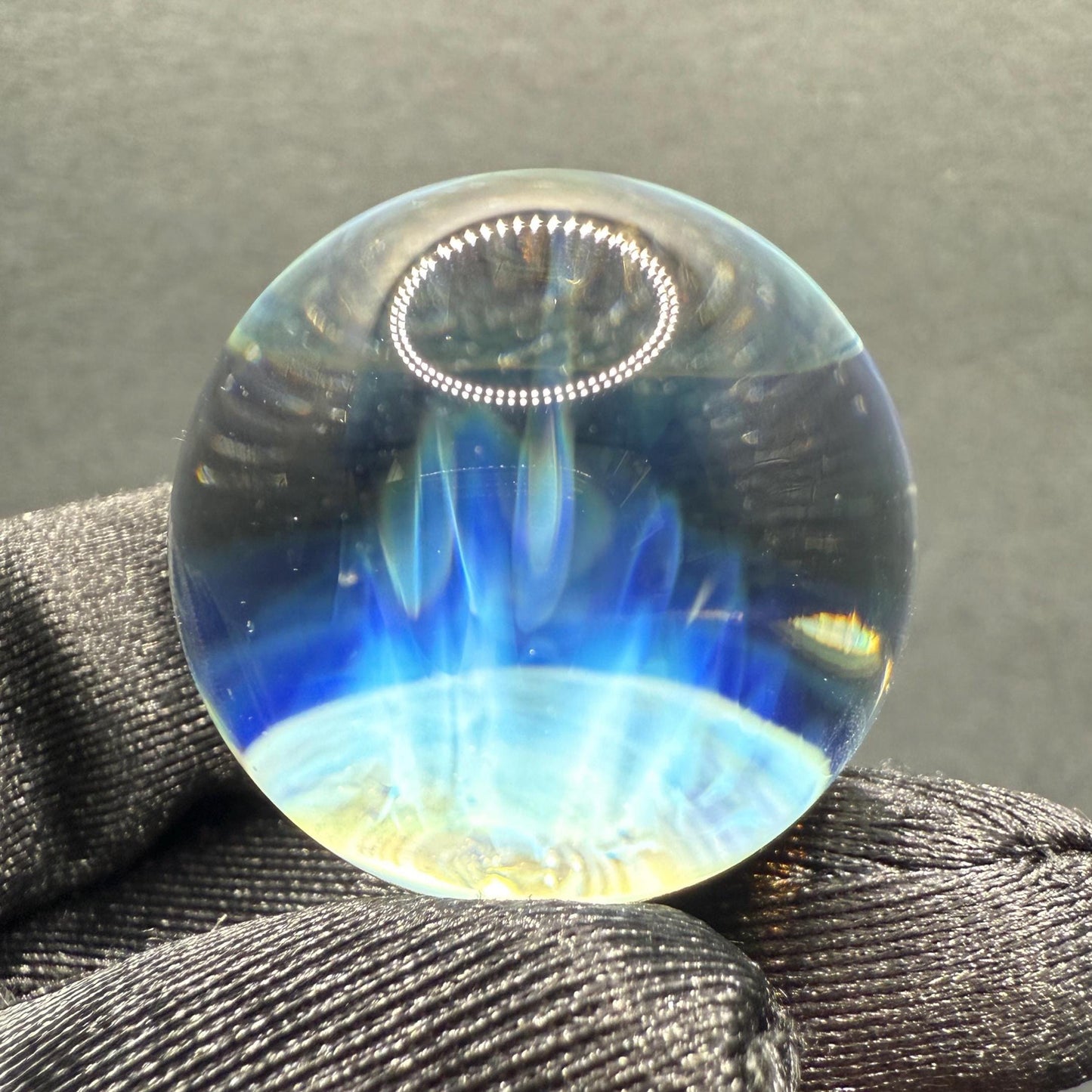 1.10 Inch Handmade Glass Marble with Silver Fume Abstract Pattern - Includes Wooden Display Stand - Heady Glass Art Marble for Collectors
