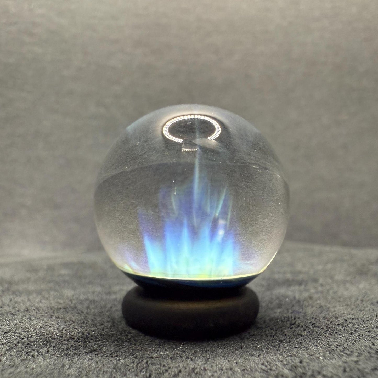 1.10 Inch Handmade Glass Marble with Silver Fume Abstract Pattern - Includes Wooden Display Stand - Heady Glass Art Marble for Collectors