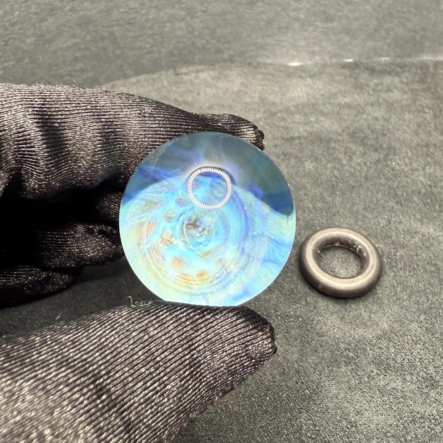 1.10 Inch Handmade Glass Marble with Silver Fume Abstract Pattern - Includes Wooden Display Stand - Heady Glass Art Marble for Collectors