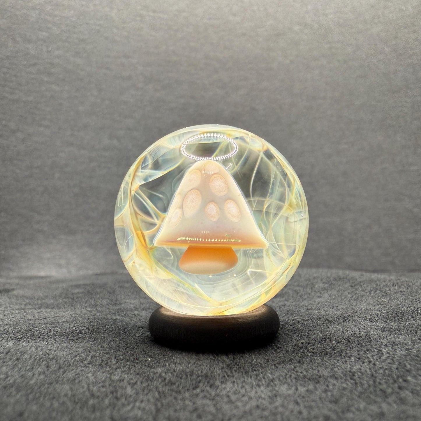 Handmade Glass Marble with Blue Mushroom and Silver Chaos Fume 1.15 Inch || Heady Glass Marble for Collectors and Mushroom Lovers