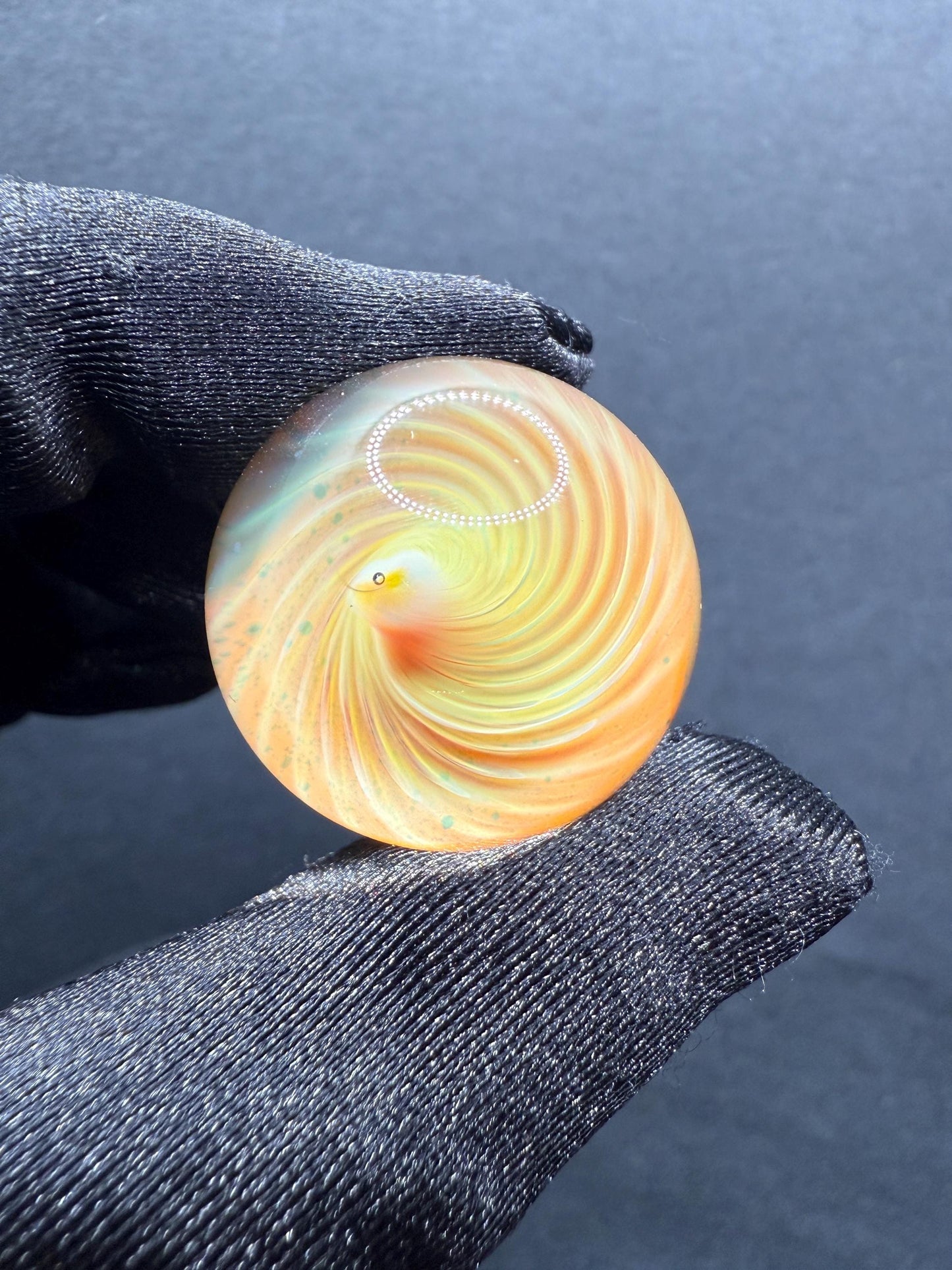 1.00 Inch Handcrafted Borosilicate Glass Marble with Silver Fume Spiral - Heady Glass Art Marble - Includes Wooden Display Stand