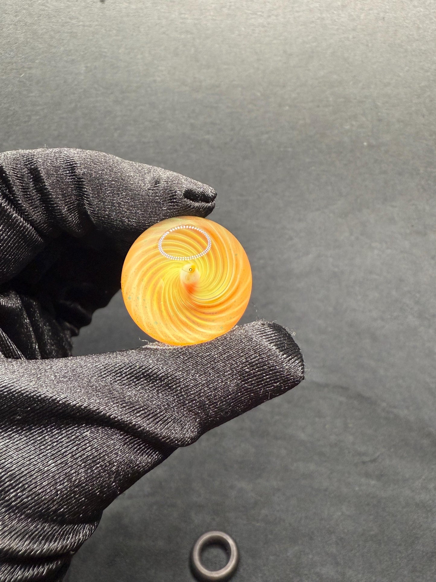 1.00 Inch Handcrafted Borosilicate Glass Marble with Silver Fume Spiral - Heady Glass Art Marble - Includes Wooden Display Stand