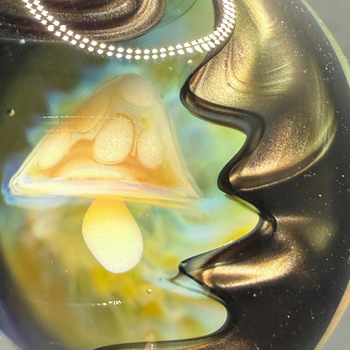 1.28 Inch Handcrafted Borosilicate Glass Marble with Wigwag, Silver Fume & Mushroom Heady Glass Art Marble - Free Wooden Display Stand