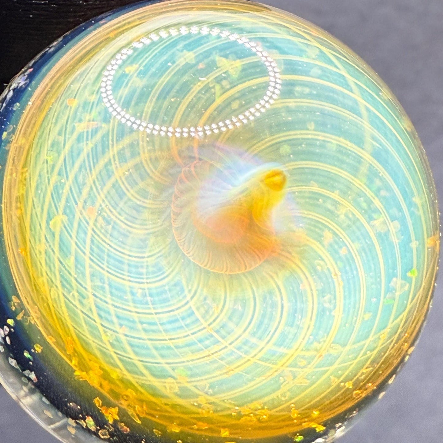 1.39 Inch Handcrafted Borosilicate Glass Marble with Chaos Silver Fume & Fumicello- Heady Glass Art Marble - Includes Wooden Display Stand