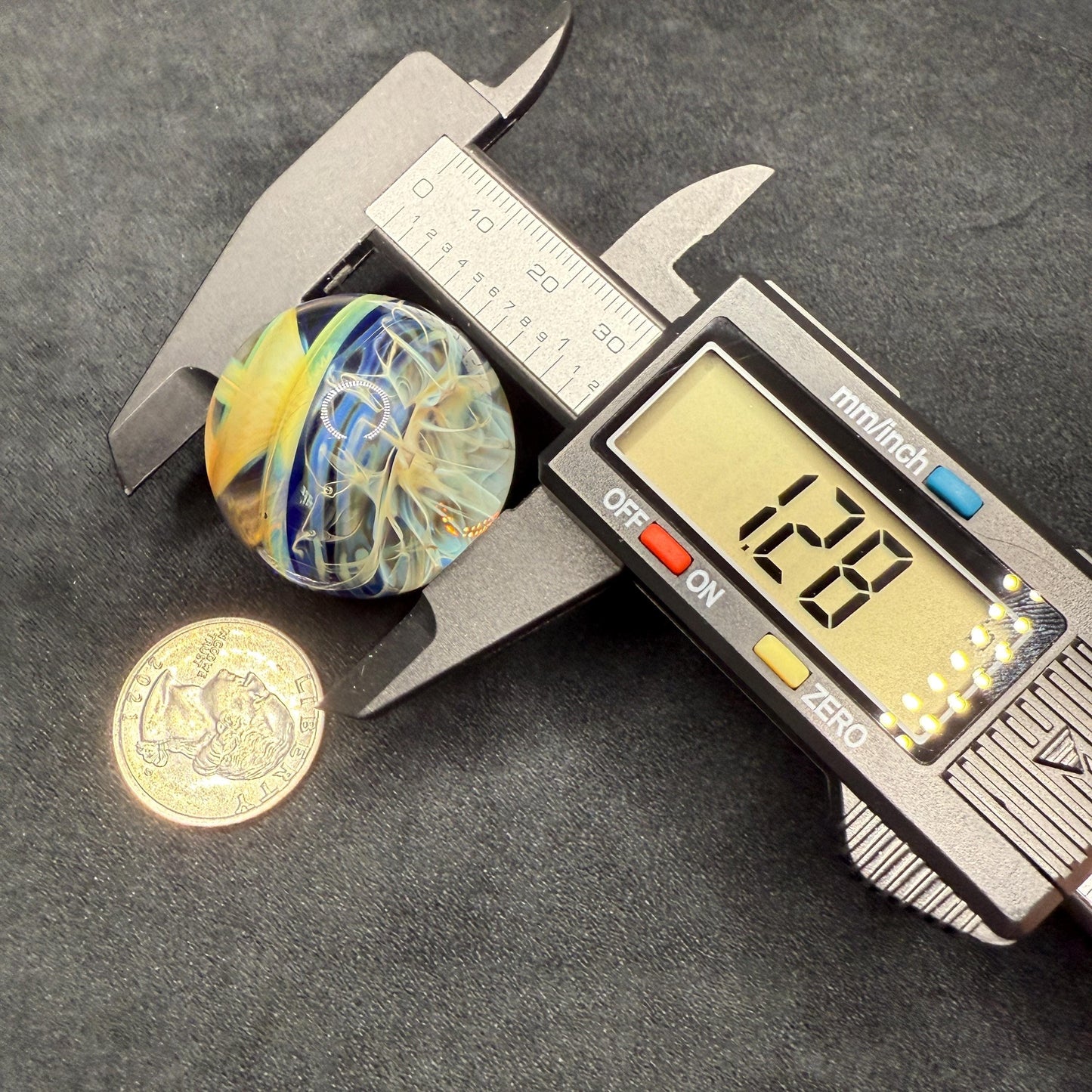 1.24 Inch Handcrafted Borosilicate Glass Marble with Chaos Silver Fume & Fumicello- Heady Glass Art Marble - Includes Wooden Display Stand