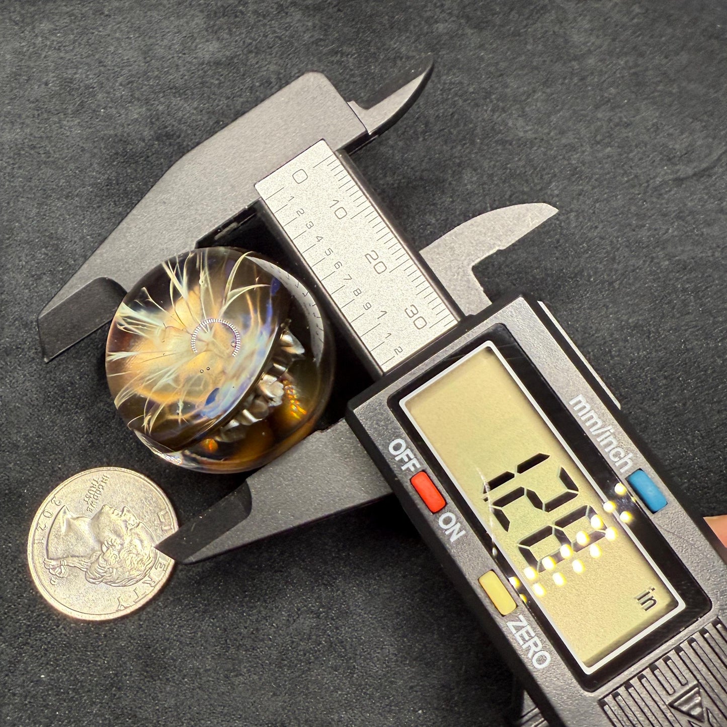 1.28 Inch Handcrafted Borosilicate Glass Marble - Silver Fume & Electrum Implosion - Heady Glass Art Marble - Includes Wooden Display Stand
