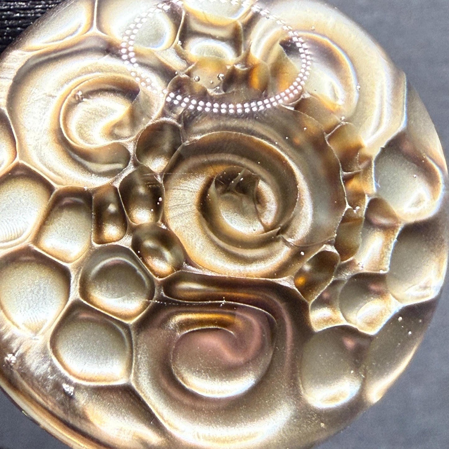 1.28 Inch Handcrafted Borosilicate Glass Marble - Silver Fume & Electrum Implosion - Heady Glass Art Marble - Includes Wooden Display Stand