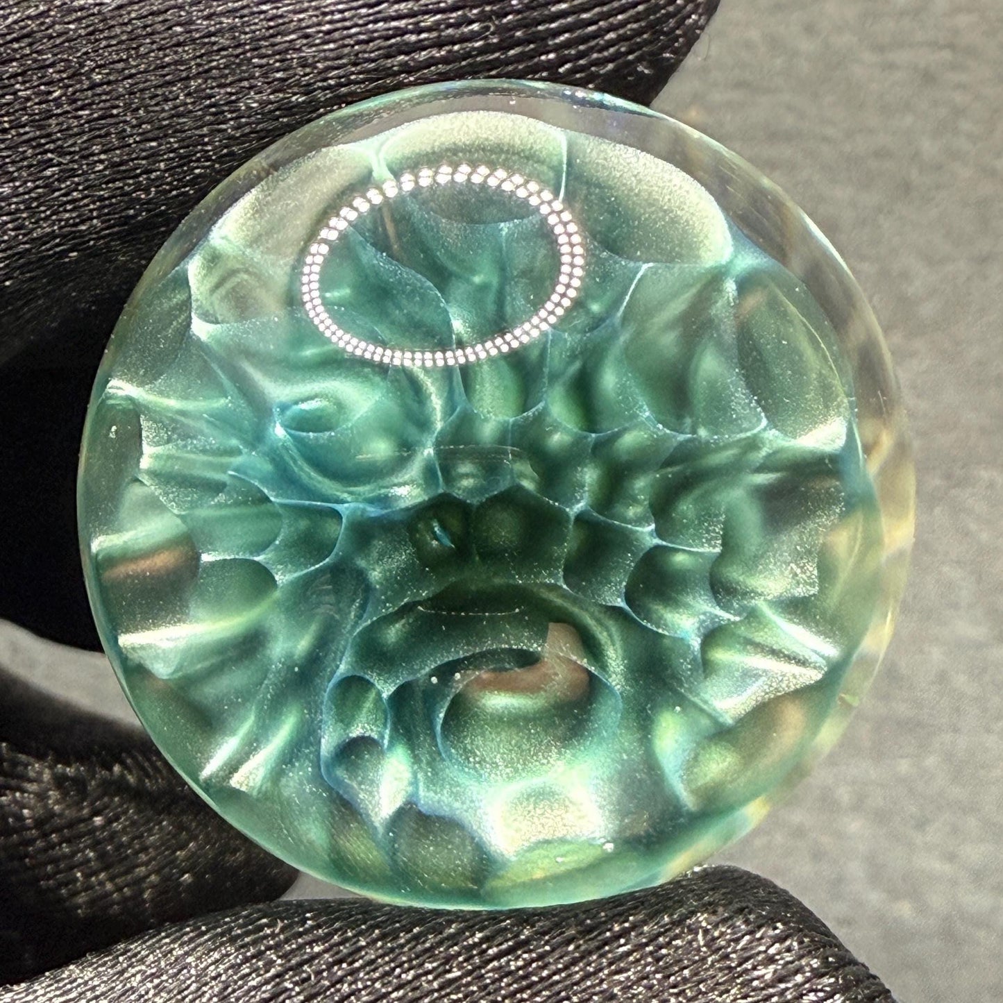 1.15 Inch Handcrafted Borosilicate Glass Marble with Neptunium Implosion & Fumicello- Heady Glass Art Marble - Includes Wooden Display Stand