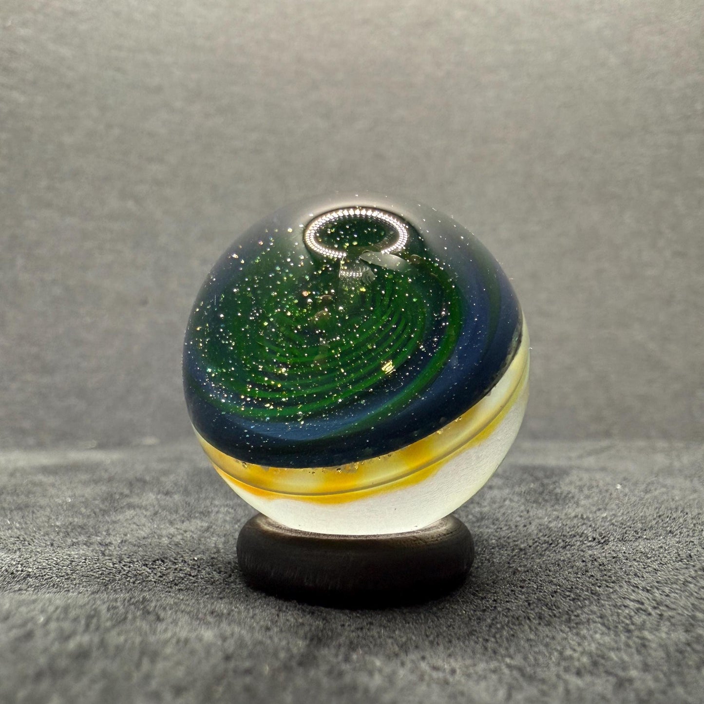 1.11 Inch Silver Fume Honeycomb with Crushed Opal and UV Green Spiral Glass Marble || Handmade using Borosilicate Glass and Silver