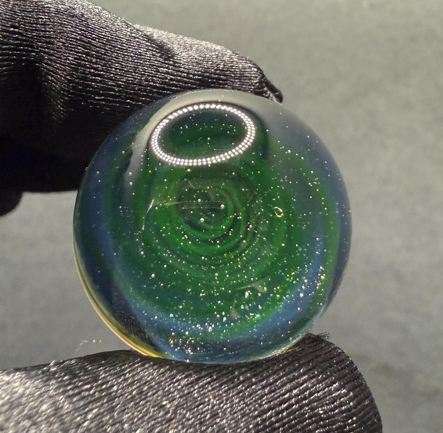 1.11 Inch Silver Fume Honeycomb with Crushed Opal and UV Green Spiral Glass Marble || Handmade using Borosilicate Glass and Silver
