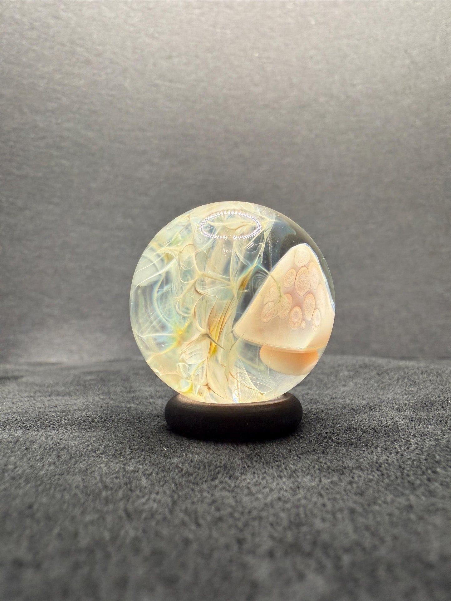 Handmade Glass Marble with Blue Mushroom and Silver Chaos Fume 1.15 Inch || Heady Glass Marble for Collectors and Mushroom Lovers