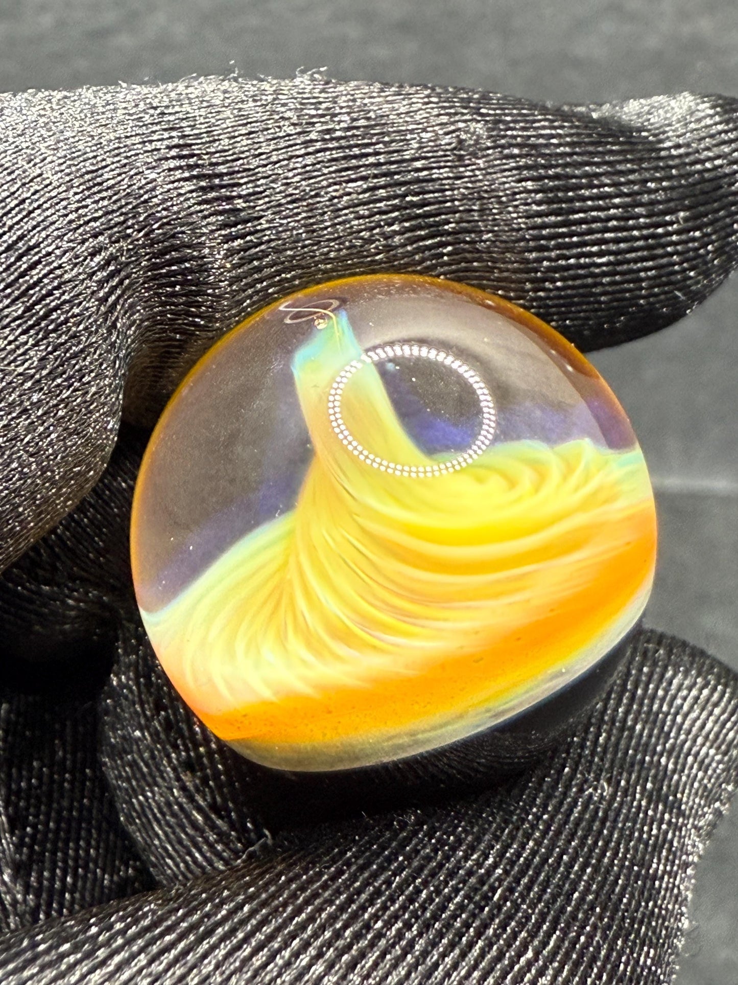 1.00 Inch Handcrafted Borosilicate Glass Marble with Silver Fume Spiral - Heady Glass Art Marble - Includes Wooden Display Stand