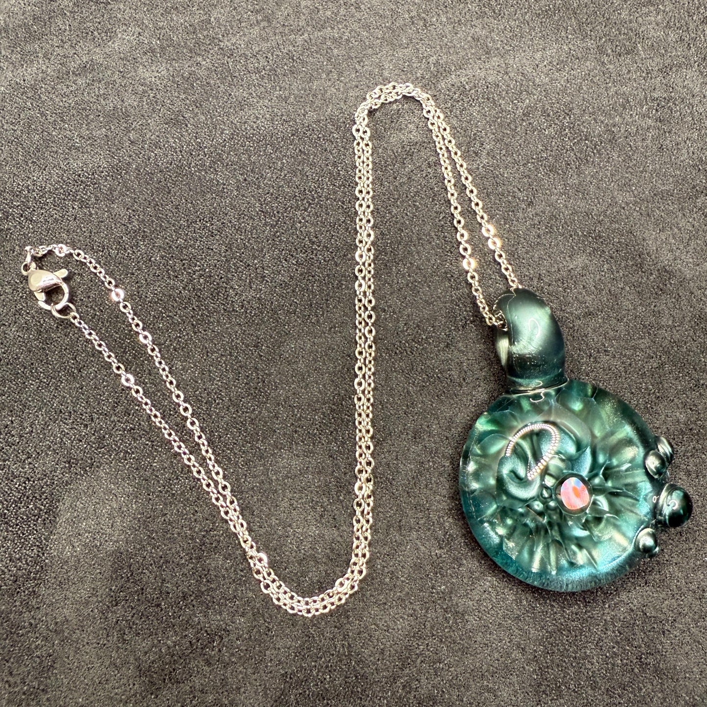 Borosilicate Glass Pendant Implosion Technique with Opal || Heady Glass Pendant || Hand Blown Glass Necklace