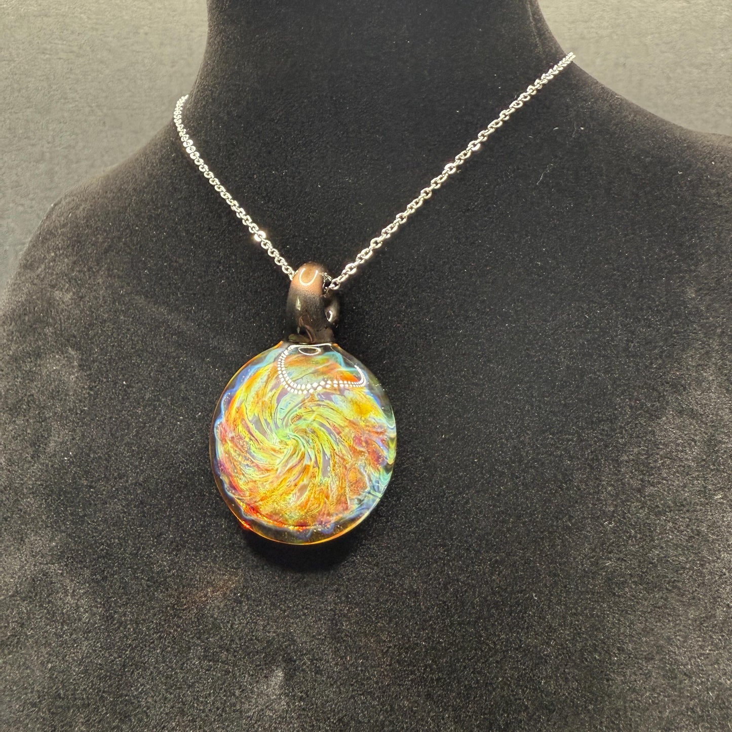 Blown Glass Pendant with Purple and Yellow Spiral and Electrum || Handmade Heady Glass Necklace