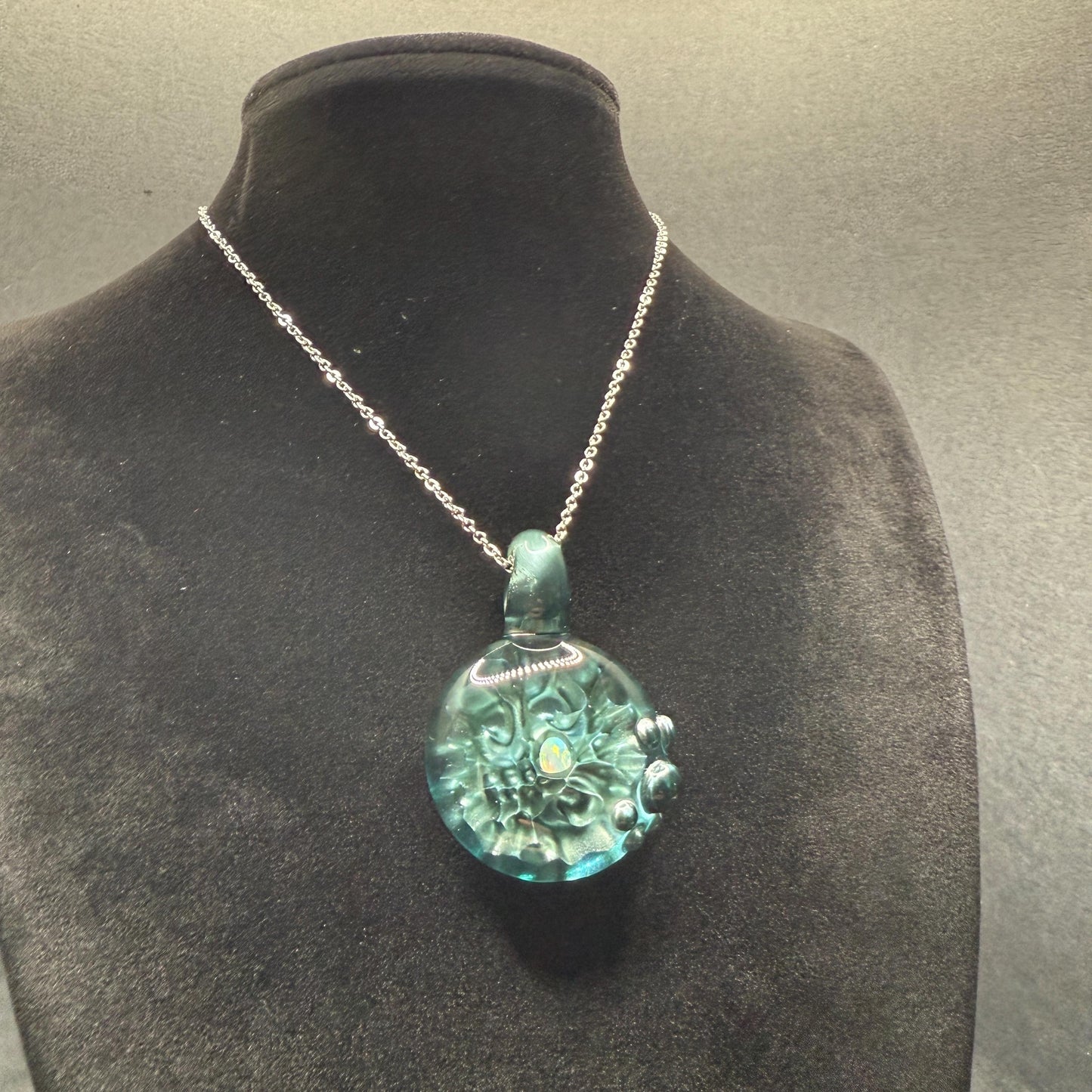 Borosilicate Glass Pendant Implosion Technique with Opal || Heady Glass Pendant || Hand Blown Glass Necklace