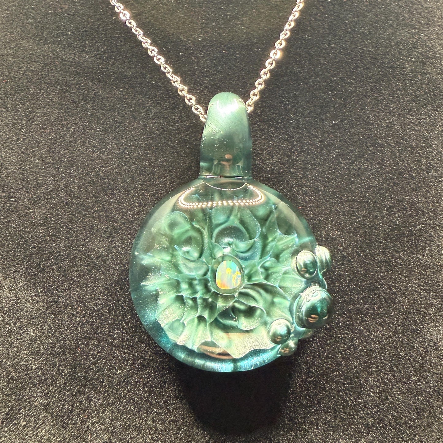 Borosilicate Glass Pendant Implosion Technique with Opal || Heady Glass Pendant || Hand Blown Glass Necklace