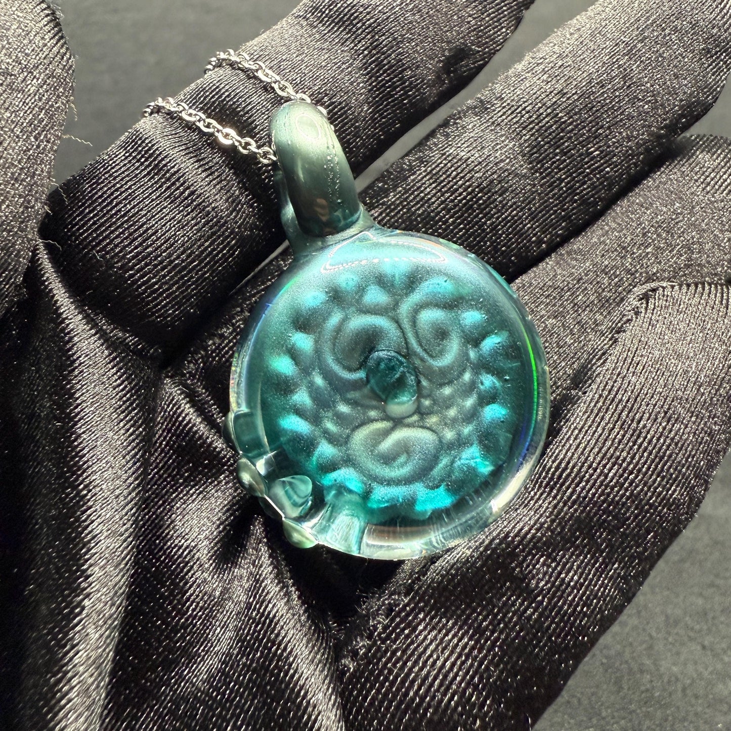 Borosilicate Glass Pendant Implosion Technique with Opal || Heady Glass Pendant || Hand Blown Glass Necklace
