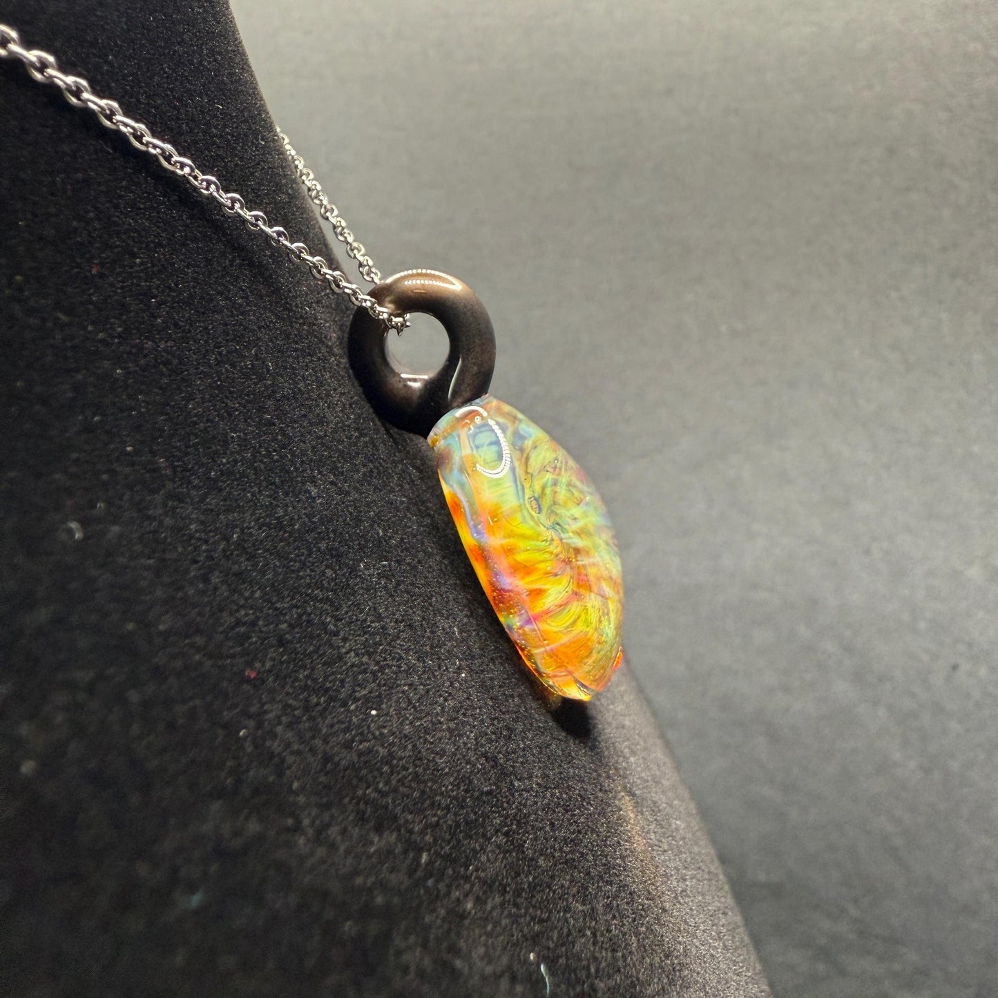 Blown Glass Pendant with Purple and Yellow Spiral and Electrum || Handmade Heady Glass Necklace
