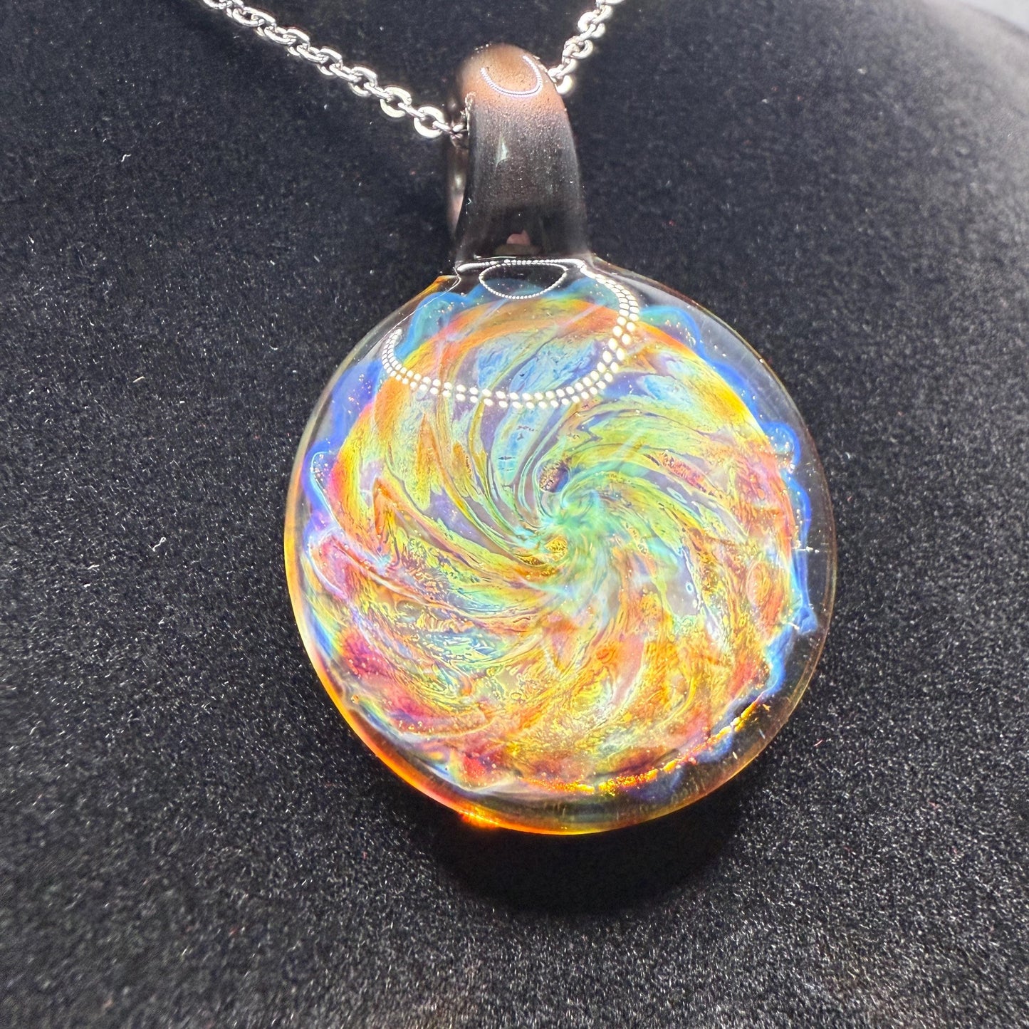 Blown Glass Pendant with Purple and Yellow Spiral and Electrum || Handmade Heady Glass Necklace