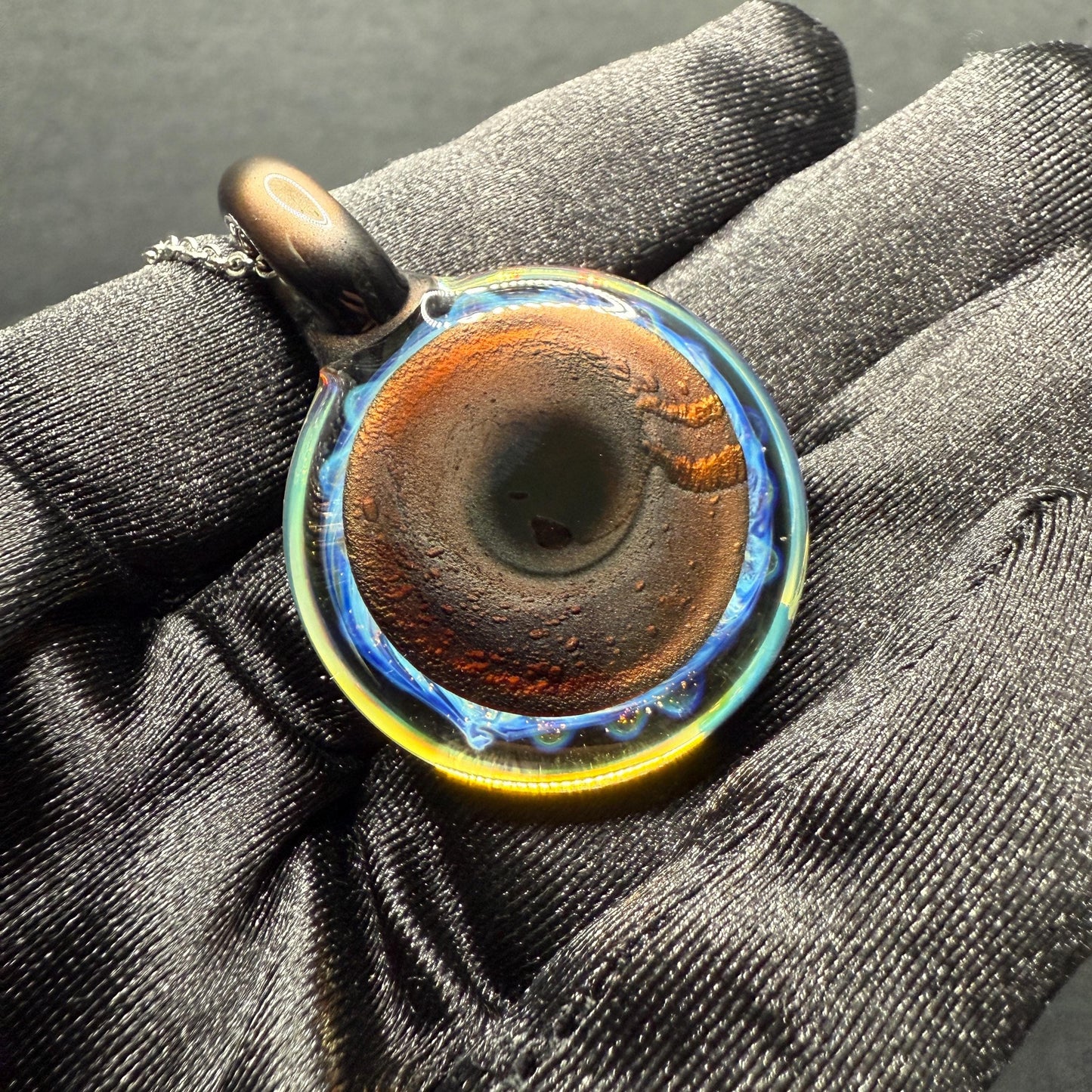 Blown Glass Pendant with Purple and Yellow Spiral and Electrum || Handmade Heady Glass Necklace