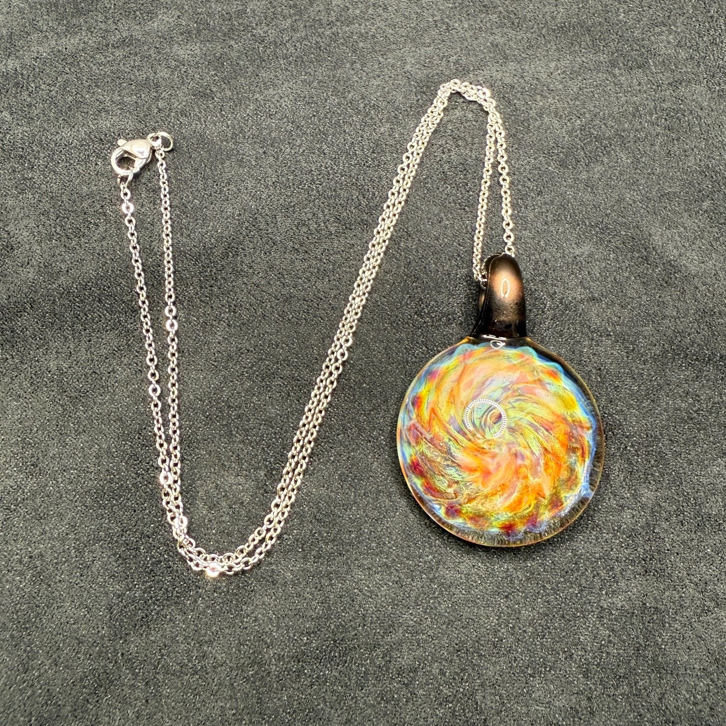 Blown Glass Pendant with Purple and Yellow Spiral and Electrum || Handmade Heady Glass Necklace