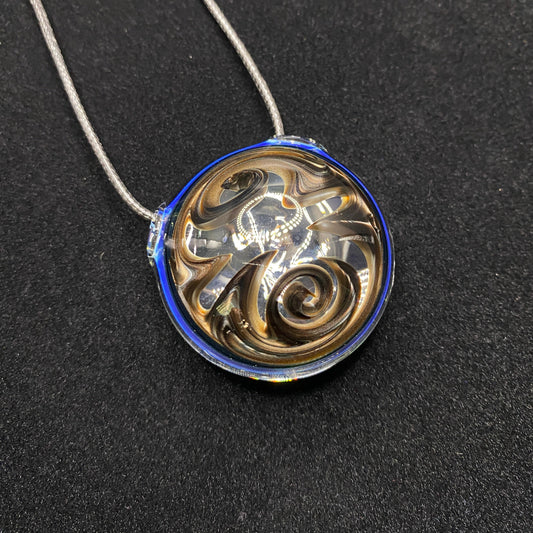 Large Hollow Style Blown Glass Electrum Wigwag Pendant