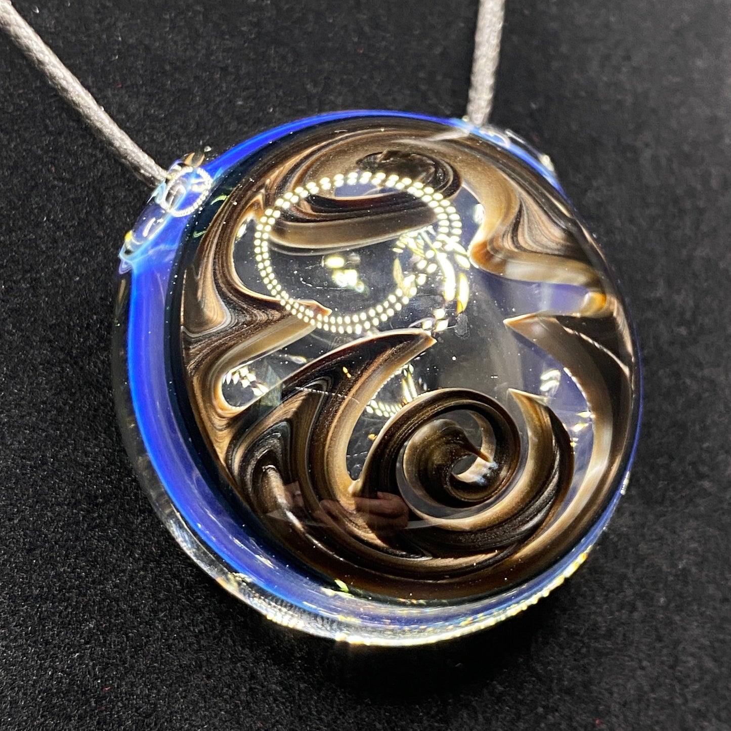 Large Hollow Style Blown Glass Electrum Wigwag Pendant