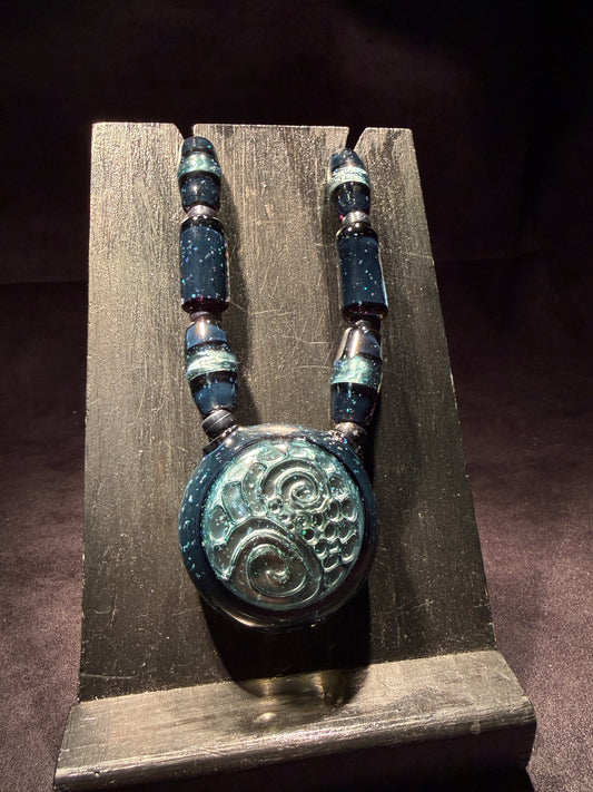 Hollow Crushed Opal Pendant and Beads