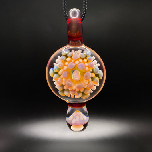 Borosilicate Glass Mushroom Pendant with Implosion Dot Pattern and Opal