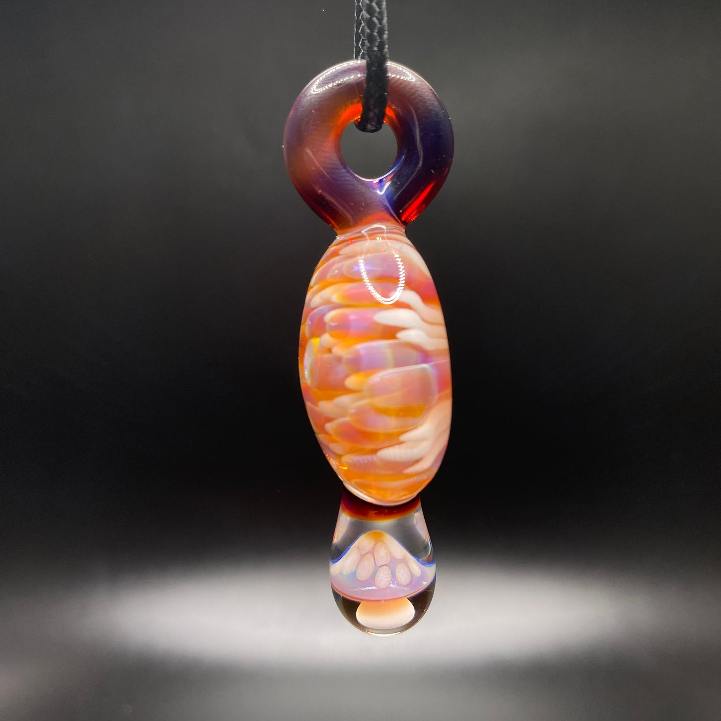 Borosilicate Glass Mushroom Pendant with Implosion Dot Pattern and Opal