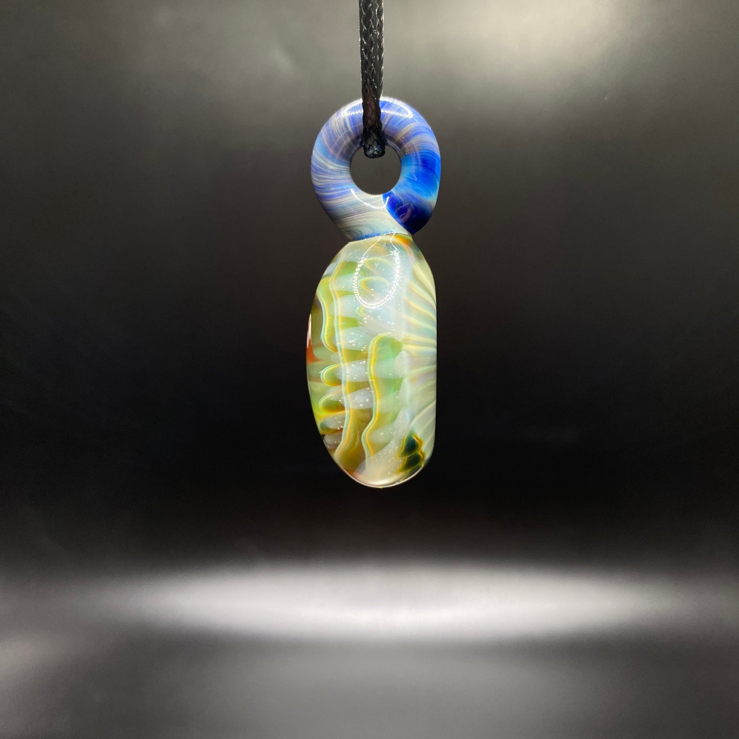 Borosilicate Glass Mushroom Pendant with Implosion Pattern and UV Reactive Glass