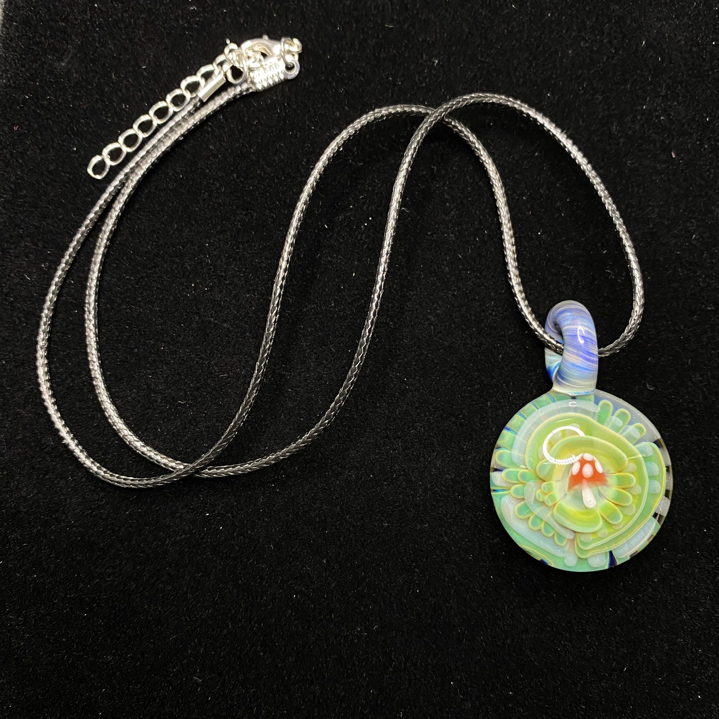 Borosilicate Glass Mushroom Pendant with Implosion Pattern and UV Reactive Glass