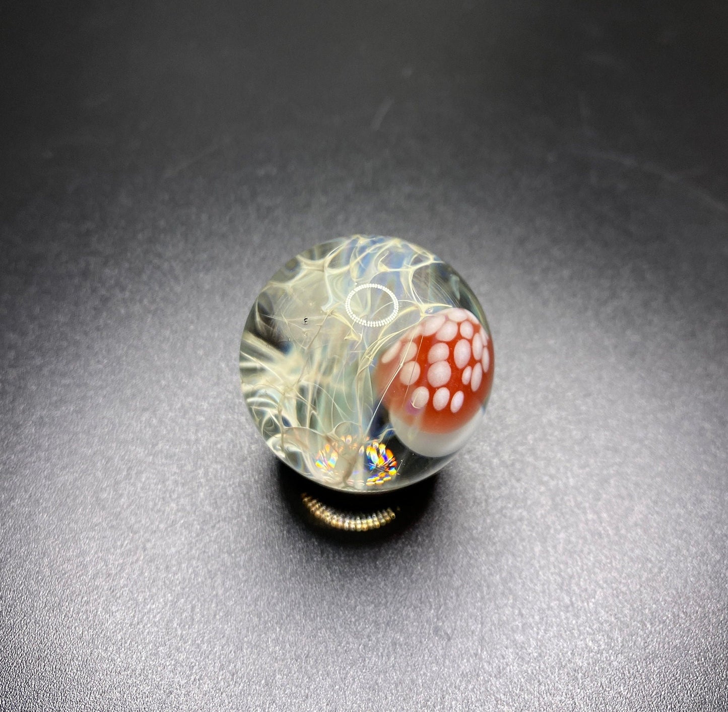Mushroom Marble Borosilicate Glass with Silver Chaos Fume 1.13 Inch || Handmade Glass Art Marble || Mushroom Decor || Heady Glass Marbles
