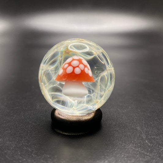 Mushroom Marble Borosilicate Glass with Silver Chaos Fume 1.13 Inch || Handmade Glass Art Marble || Mushroom Decor || Heady Glass Marbles