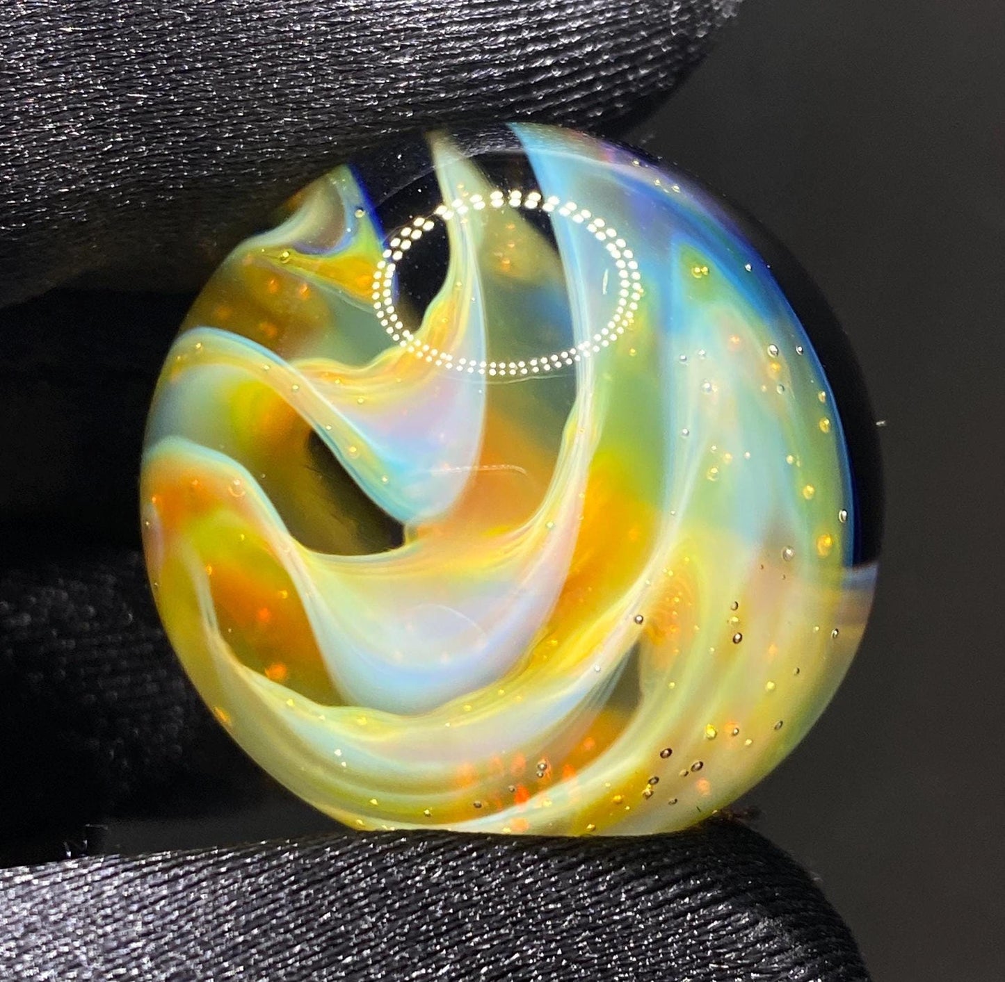 1.16 Inch Handcrafted Borosilicate Glass Marble with Silver Fume Spiral - Heady Glass Art Marble - Includes Wooden Display Stand