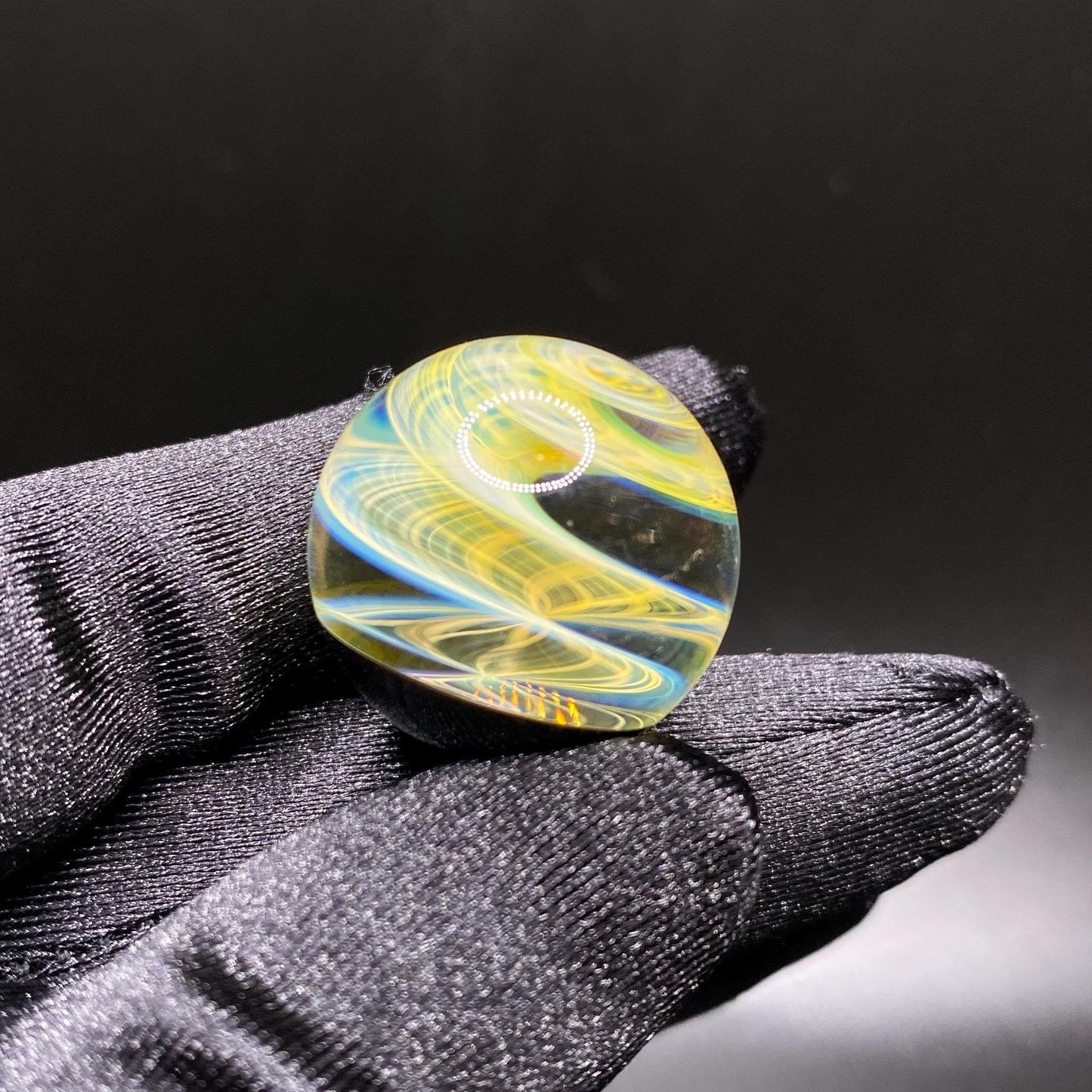Silver Fumed Spiral Handmade Glass Marble with Electrum Backing .91 Inch