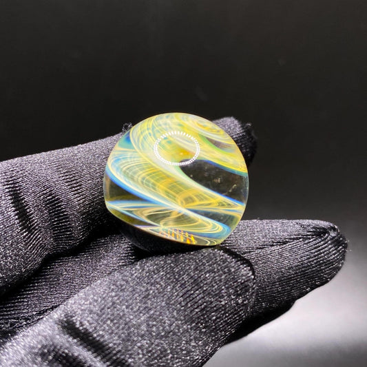 Silver Fumed Spiral Handmade Glass Marble with Electrum Backing .91 Inch