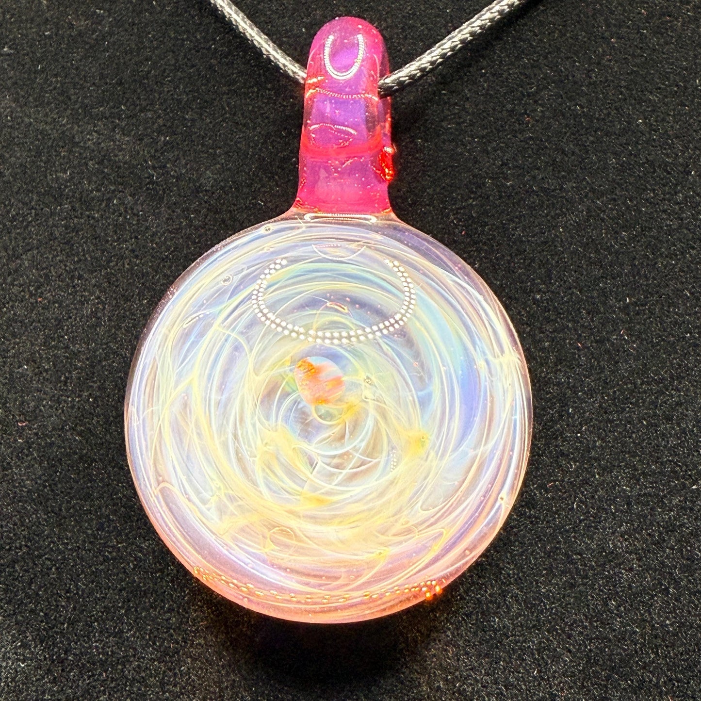 Pink Opal Glass Pendant | Silver Fume Swirl Necklace | Hand Blown Heady Glass Jewelry | Durable Artisan Pendant
