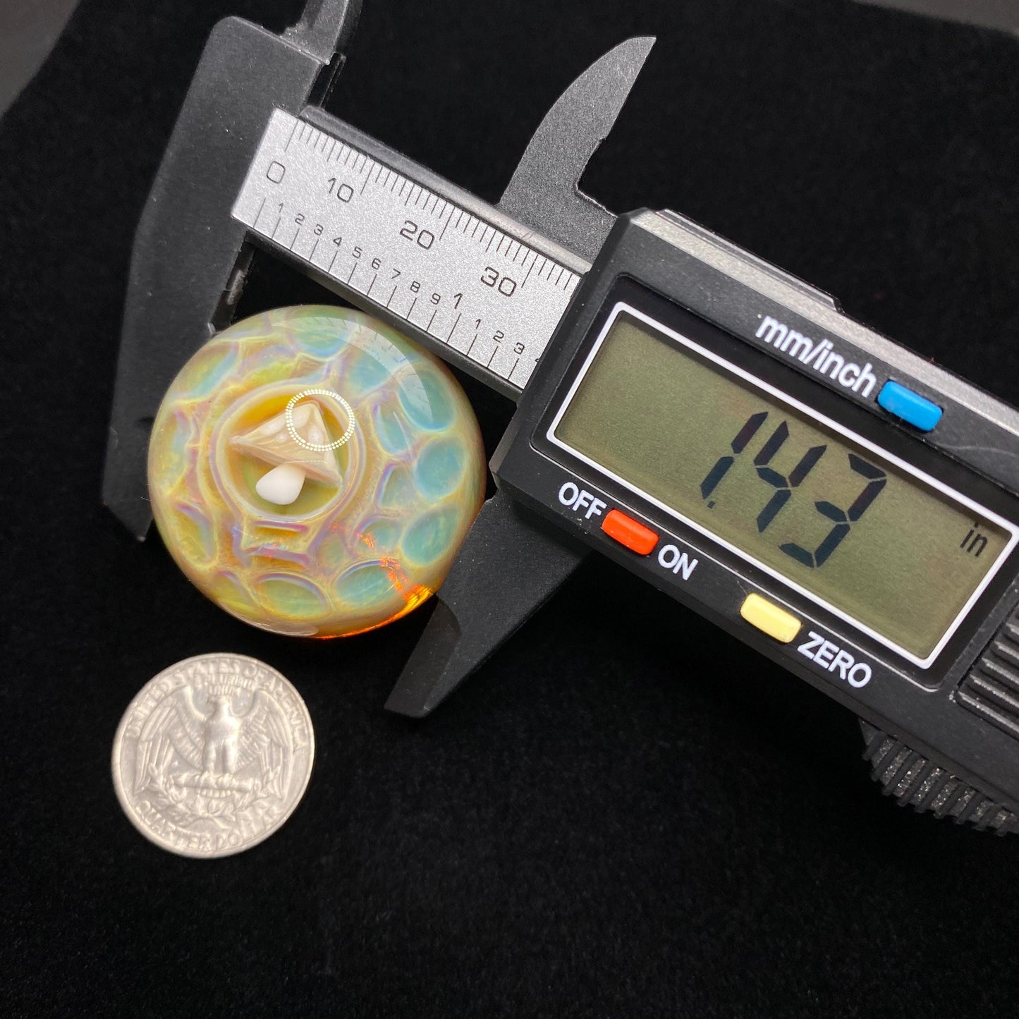 Handmade Glass Mushroom Marble - 1.43 Inches - Heady Glass for Collectors - Includes Free Wood Display