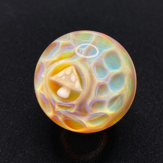 Handmade Glass Mushroom Marble - 1.43 Inches - Heady Glass for Collectors - Includes Free Wood Display