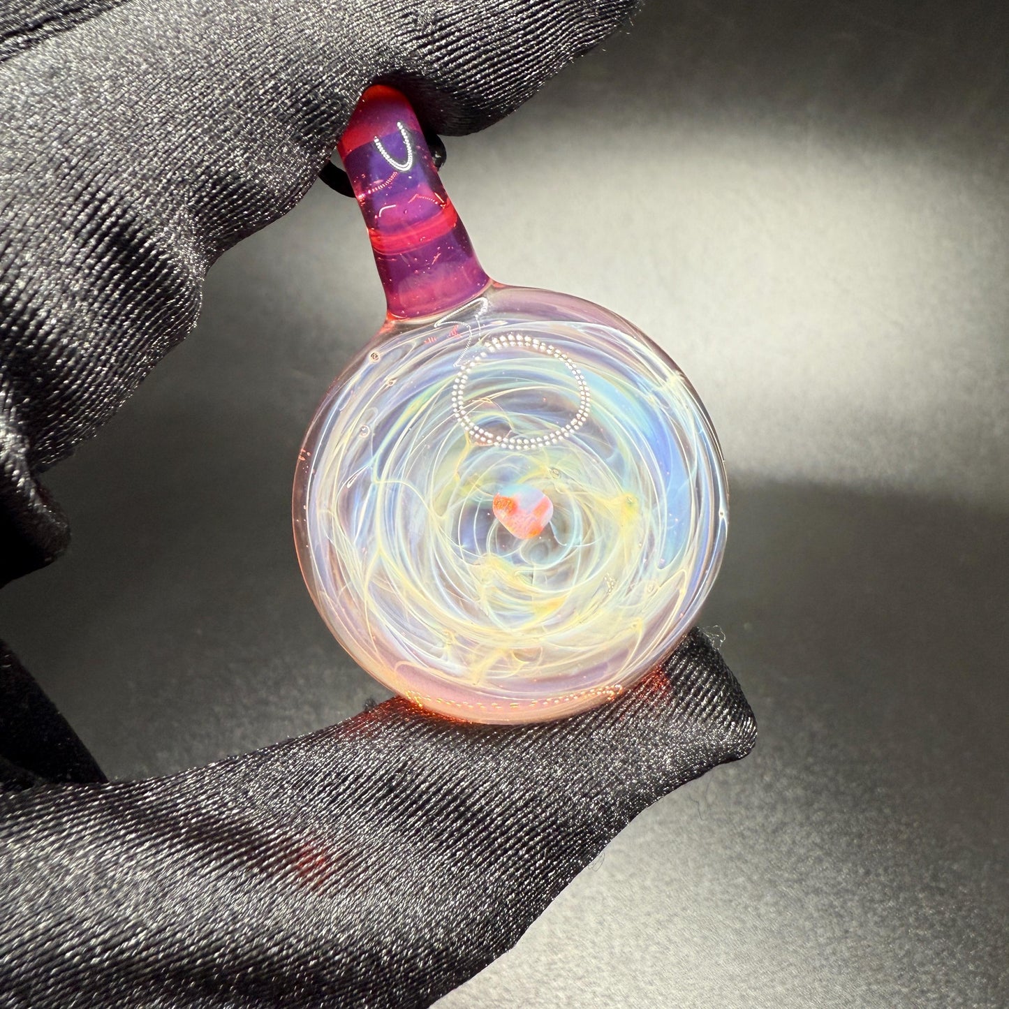 Pink Opal Glass Pendant | Silver Fume Swirl Necklace | Hand Blown Heady Glass Jewelry | Durable Artisan Pendant