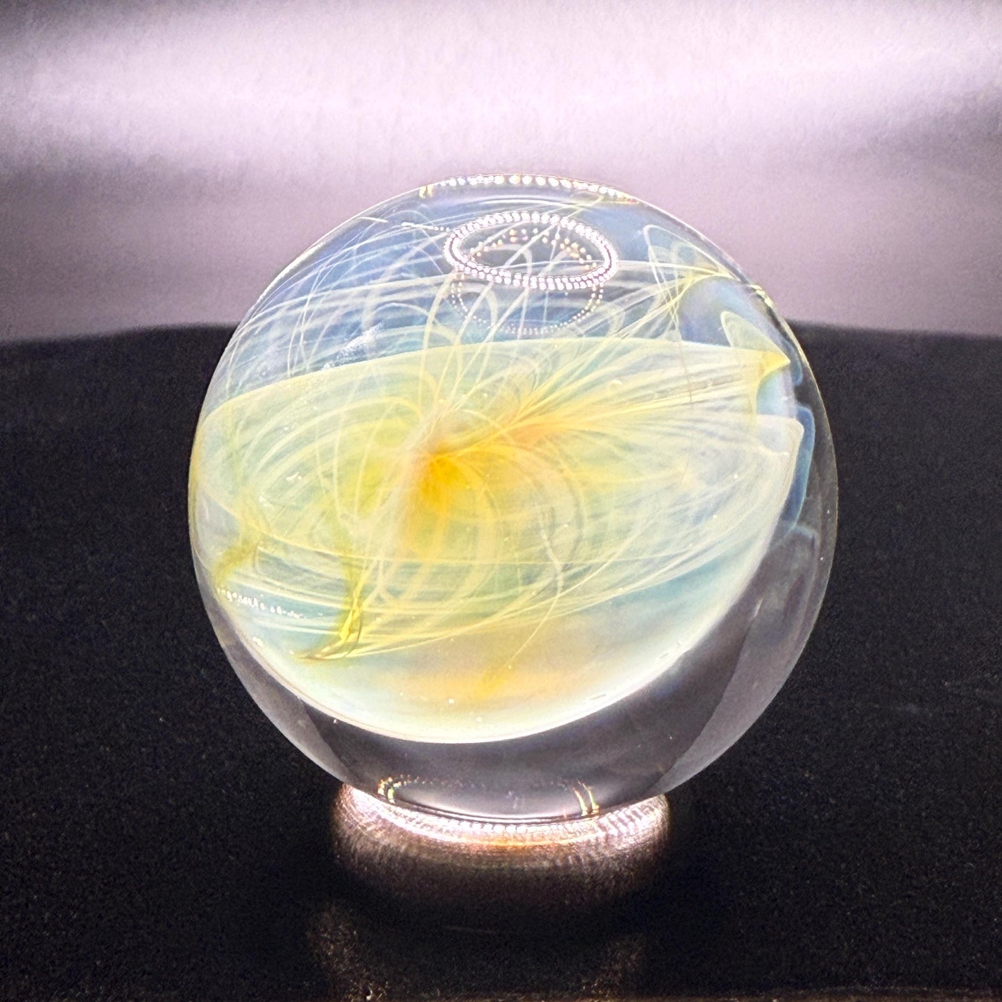 1.26 Inch Handcrafted Borosilicate Glass Marble with Silver Fume - Heady Glass Art Marble - Includes Wooden Display Stand