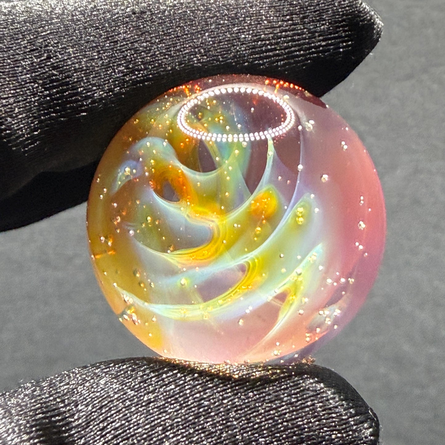 Handcrafted Borosilicate Glass Marble with Silver Fume Spiral 1.11 Inch - Heady Glass Art Marble - Includes Wooden Display Stand