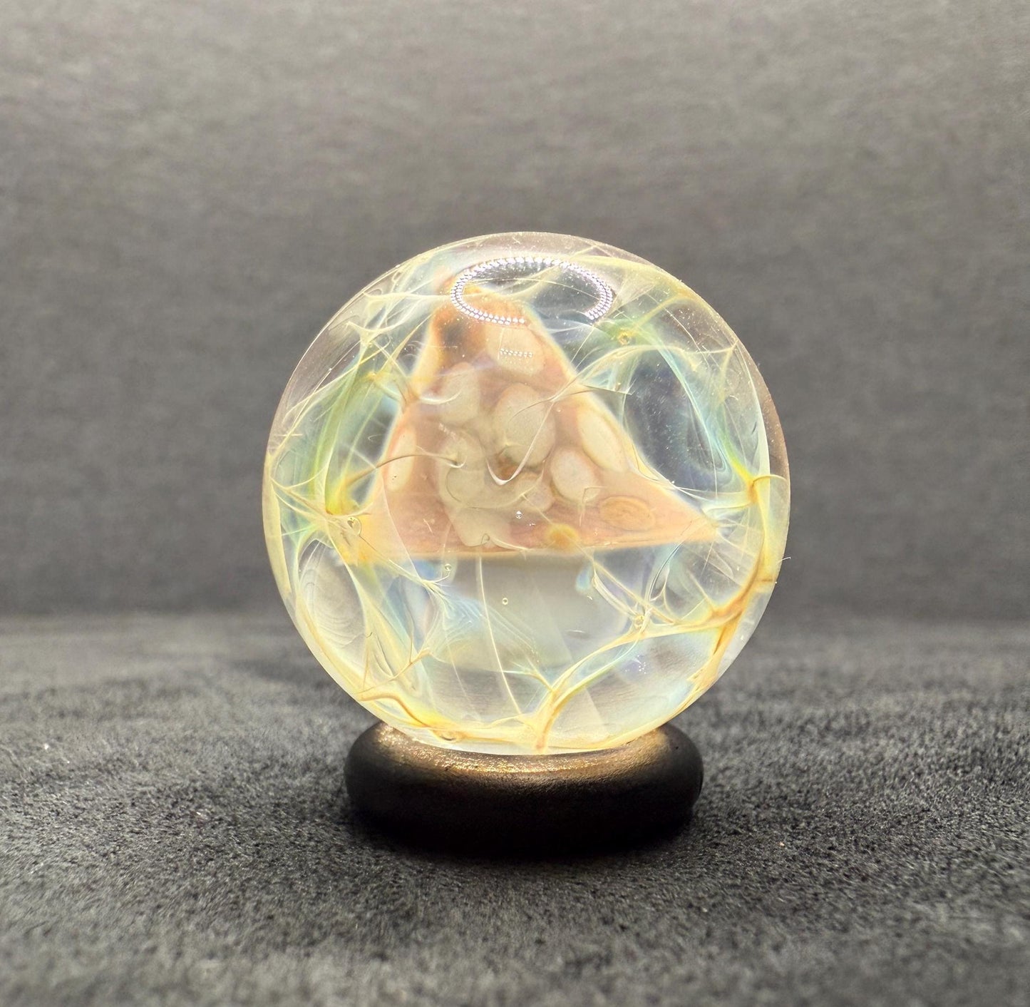 Handmade Glass Marble with Red Mushroom and Silver Chaos Fume 1.08 Inch || Heady Glass Marble for Collectors and Mushroom Lovers