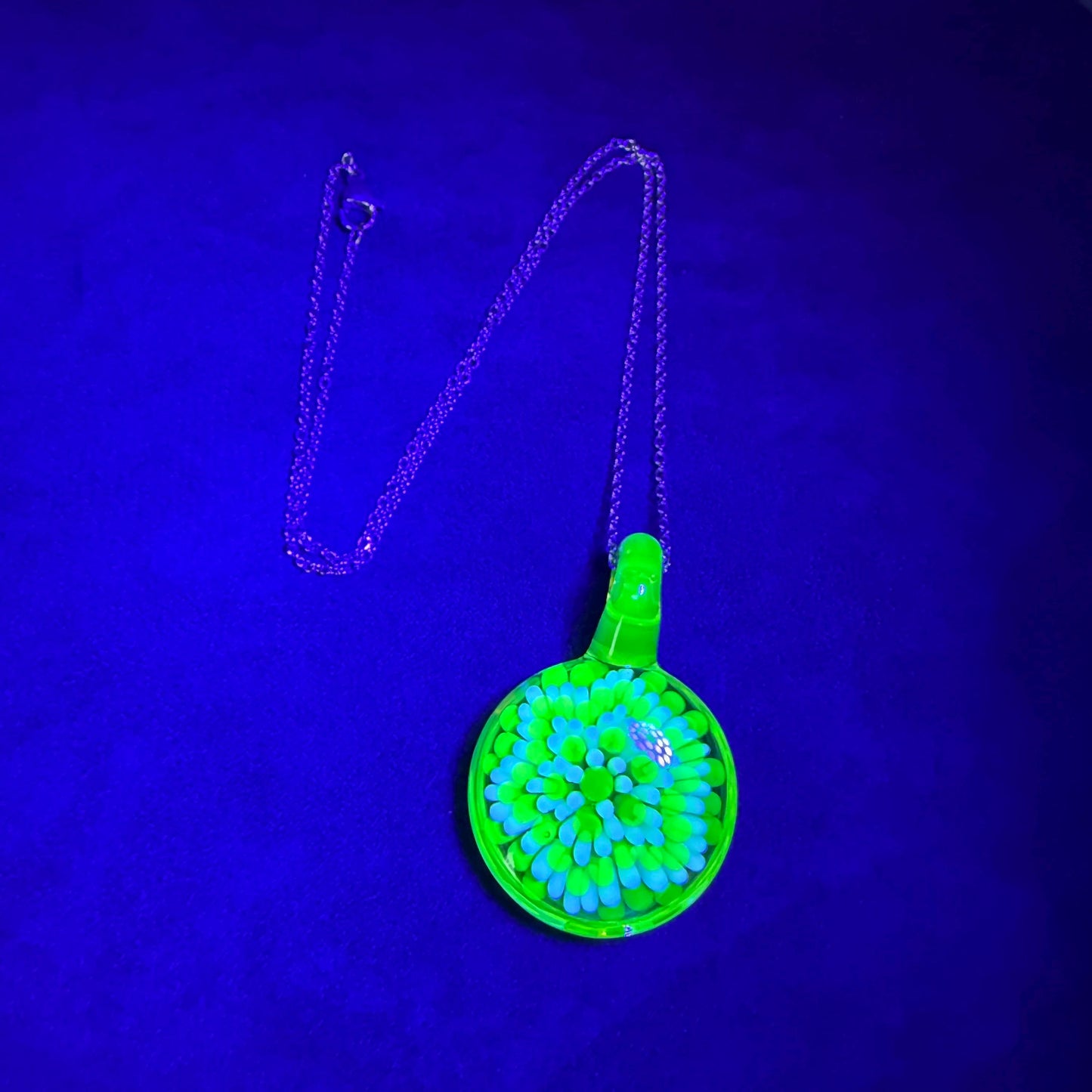 Blown Glass Pendant with Green UV Reactive Accents || Handmade Heady Glass Necklace