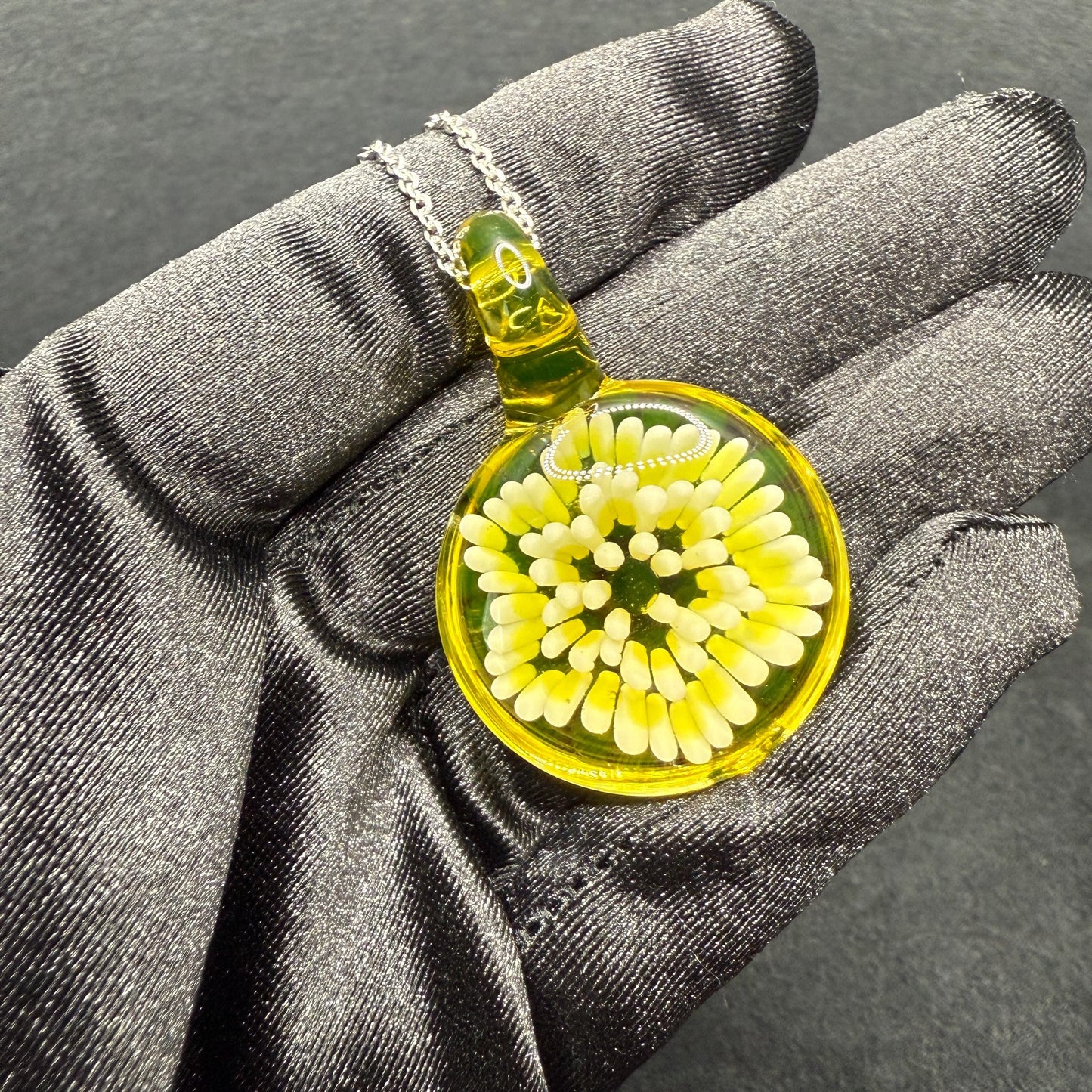 Blown Glass Pendant with Green UV Reactive Accents || Handmade Heady Glass Necklace