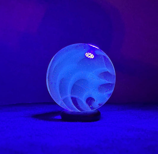 Handmade Glass Marble Blue UV Reactive 1.29 Inches
