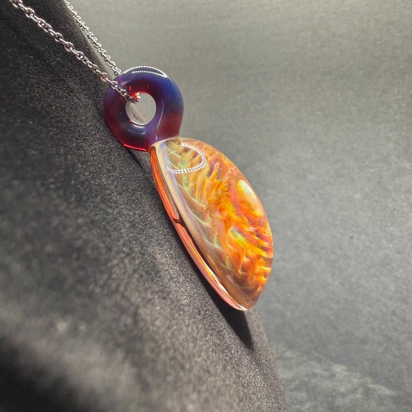 Large Glass Pendant Implosion Technique with Opal || Heady Glass Pendant || Durable, Hand Blown Glass Necklace on Stainless Steel Chain