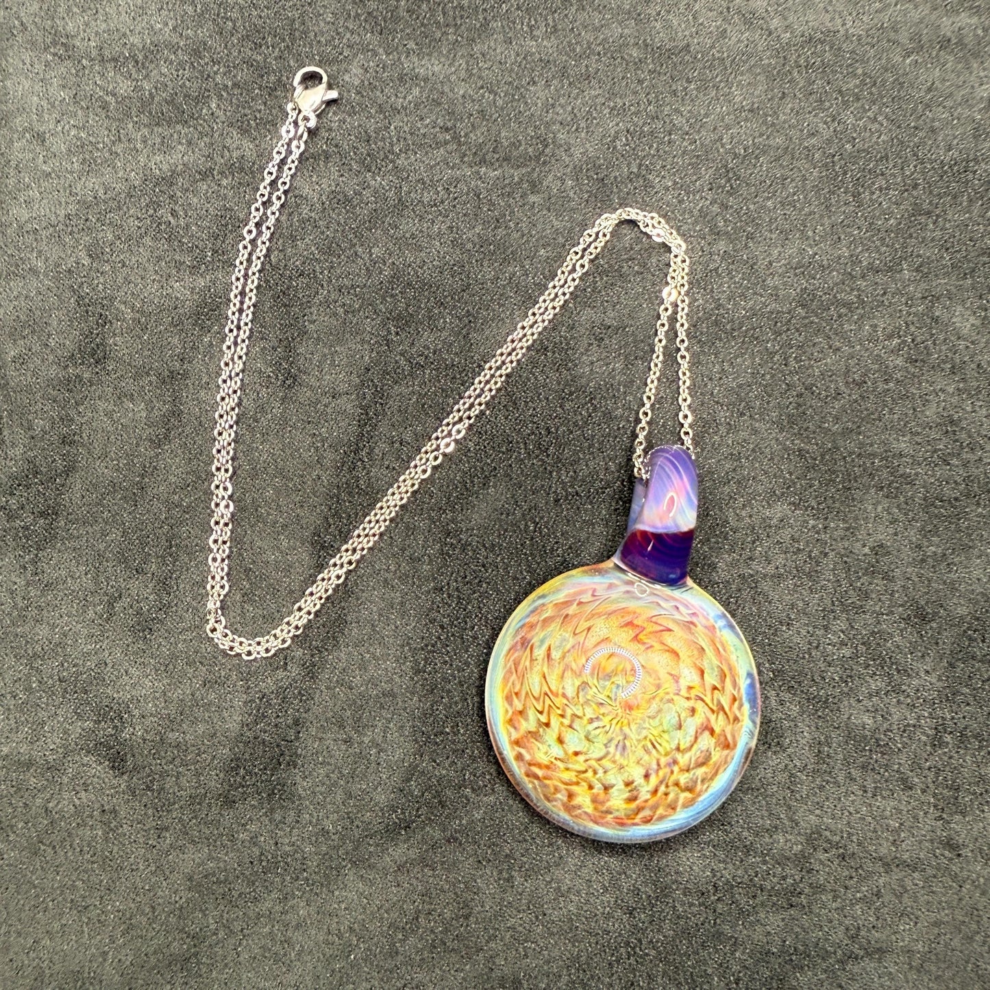 Blown Glass Pendant with Purple and Yellow Spiral and Electrum || Handmade Heady Glass Necklace