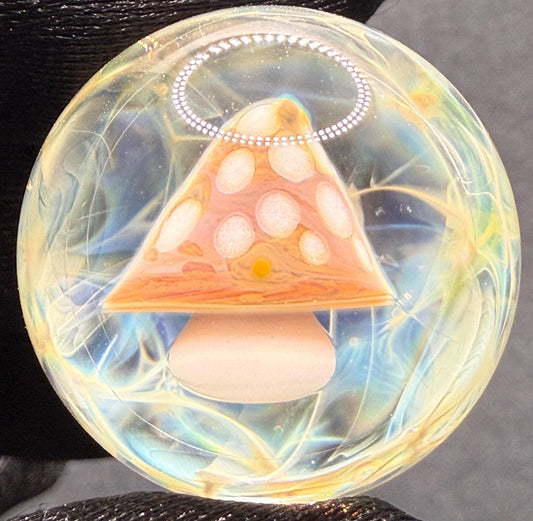 Handmade Glass Marble with Red Mushroom and Silver Chaos Fume 1.08 Inch || Heady Glass Marble for Collectors and Mushroom Lovers